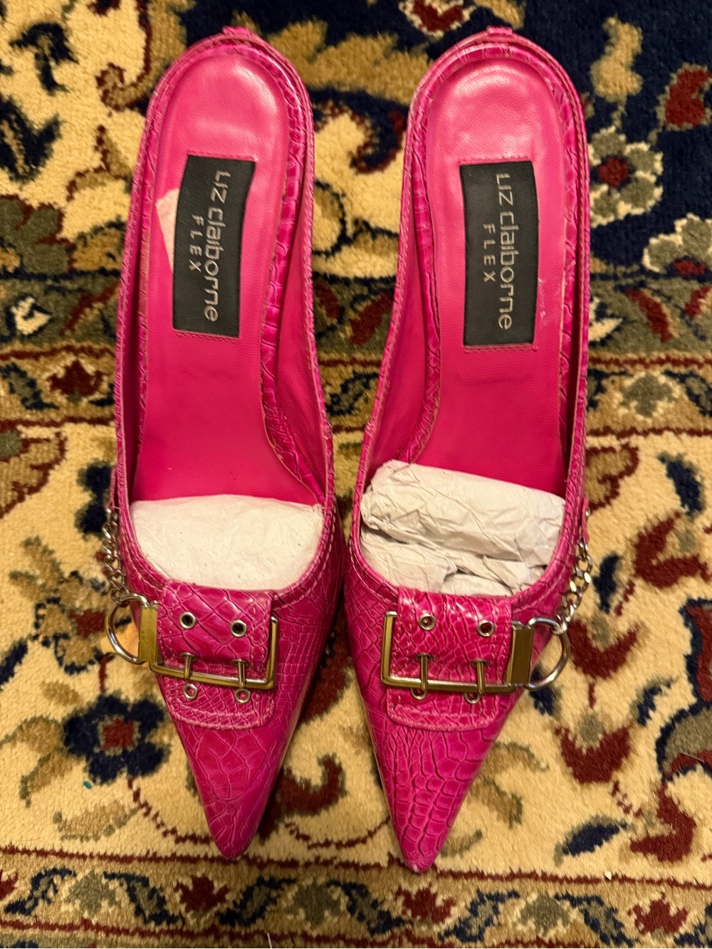 Liz Claiborne Pink Pointed Toe Buckle Mules
